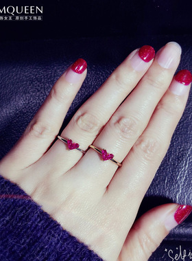 镶嵌爱心戒指饰品超美复古S925