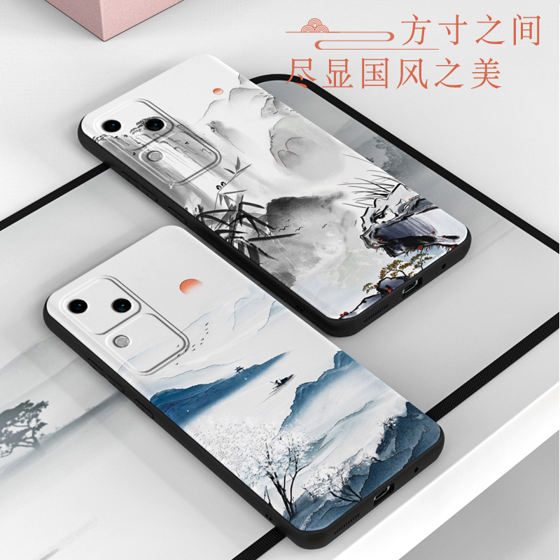 适用vivos18手机壳新款s18pro保护套S18e全包防摔s16中国风浮雕s17t硅胶软壳S15超薄个性创意定制山水画 - 图2