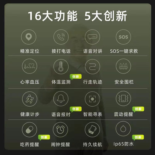 老人定位电话手表防水GPS防走丢一键SOS报警可通话呼叫器插卡手环 - 图3