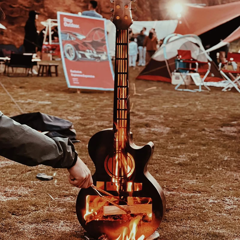 创意吉他焚火台柴火炉取暖篝火围炉煮茶户外露营氛围不锈钢烤火炉 - 图0