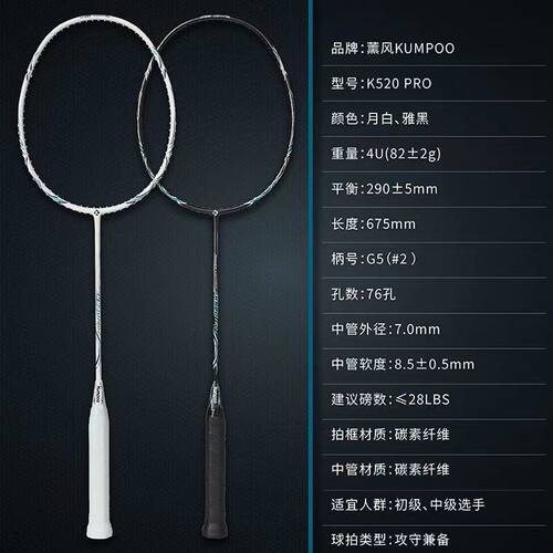 薰风K520PRO羽毛球拍男女全碳素超轻熏风专业训练比赛耐用型单拍 - 图2