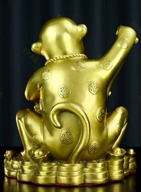 纯铜猴子摆件生肖猴金猴送福聚宝盆猴客厅办公室店铺装饰商务礼品