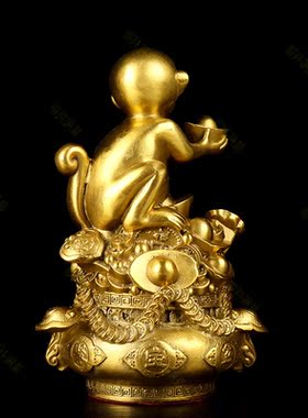 纯铜猴子摆件聚宝盆猴家用客厅玄关装饰品生肖猴吉祥物桌面摆设