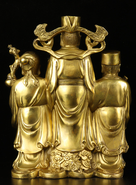 纯铜福禄寿三星摆件福星禄星寿星家用客厅装饰品铜工艺品书房摆放