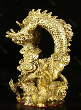 纯铜水龙摆件家居办公室玄关客厅装饰品龙王铜青龙工艺品开业送礼