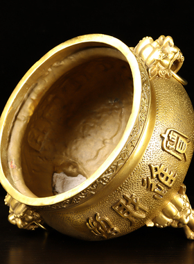 铜香炉纯铜家用室内客厅佛堂茶室佛前供具金玉满堂无耳香炉铜工艺