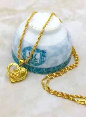 镀金仿镀黄金色锁骨水波纹项链吊