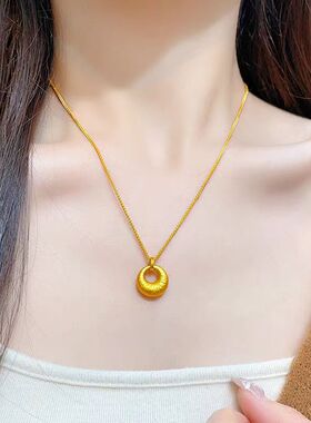 金店同款沙金拉丝金坨坨吊坠项链