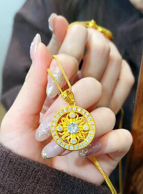 金店同款沙金满钻太阳图腾吊坠项