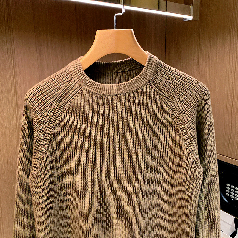 美式老钱风高级黑色圆领毛衣男冬季新款休闲复古加厚上衣针织衫男,淘宝优惠券,粉丝福利购,淘宝优惠卷