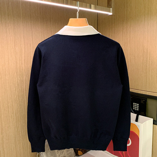欧洲站潮流男装翻领针织衫上衣秋冬新款独特拼色衣服长袖polo衫男 - 图2