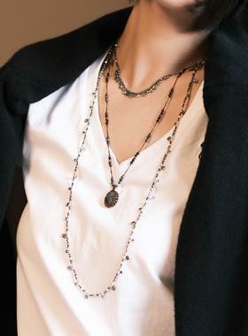 秋冬手工编织拉长石气质毛衣链叠戴三件套波西米亚风美拉德复古