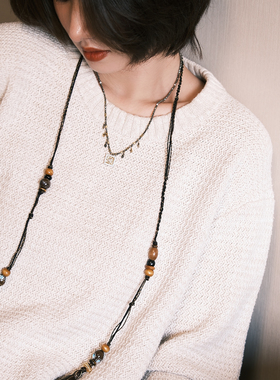 原创设计新中式缠绕编绳项链手工绘制琉璃吊坠流苏项链高级感