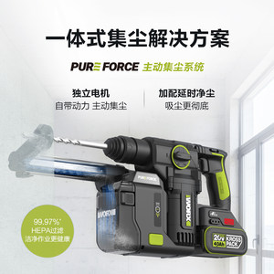 威克士集尘电锤WU385锂电无刷冲击钻打混凝土冲击电钻电动工具