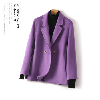 ເສື້ອຄຸມຂົນສັດສອງດ້ານສໍາລັບແມ່ຍິງໃນພາກຮຽນ spring ແລະດູໃບໄມ້ລົ່ນຊຸດຄໍເຕົ້າໄຂ່ທີ່ນ້ອຍສອງດ້ານ ເປືອກຫຸ້ມນອກ cashmere ສໍາລັບແມ່ຍິງສັ້ນ slim fit suit