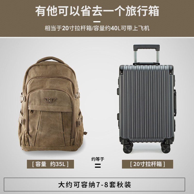 男帆布超大容量户外徒步17寸登山包 轻骑者双肩背包