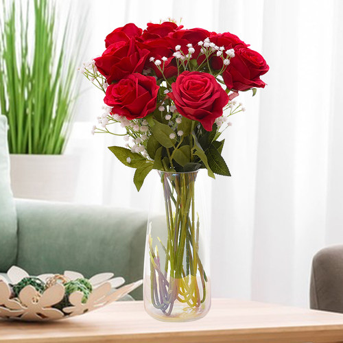 玫瑰花仿真花情人节塑料假花束家居摆件客厅餐桌插花干花摆设装饰 - 图1