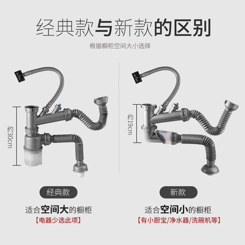 潜水艇洗菜盆下水管厨房水槽双槽下水器套装洗碗池单槽排水管配件 - 图0