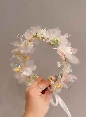 森系甜美超仙花朵流苏发箍
