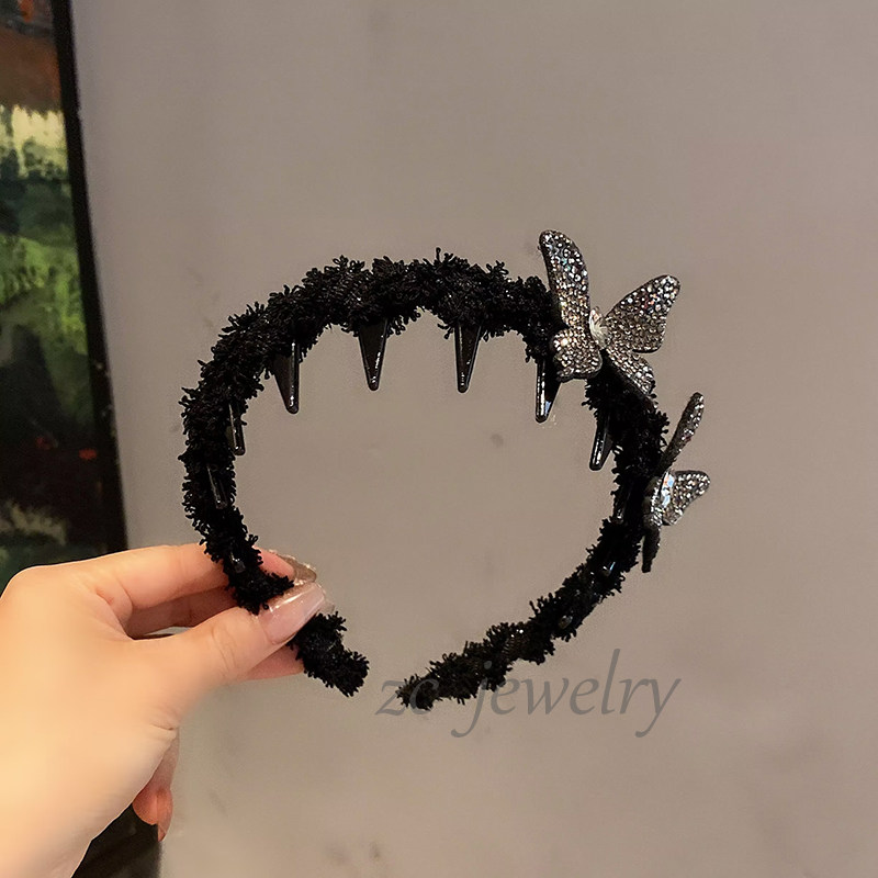 韩版东大门新款黑色闪钻蝴蝶发箍女高级感时尚外出高颅顶发卡头箍,淘宝优惠券,粉丝福利购,淘宝优惠卷