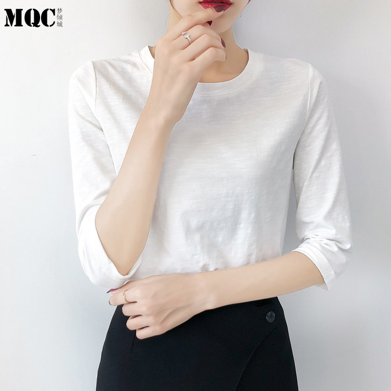 早春七分袖竹节棉女新款纯色t恤 梦倾城T恤