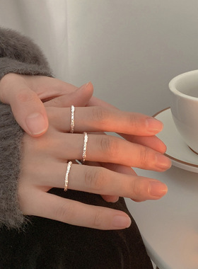 简约高级感~通体925纯银ins小众设计师褶皱锡纸肌理戒指