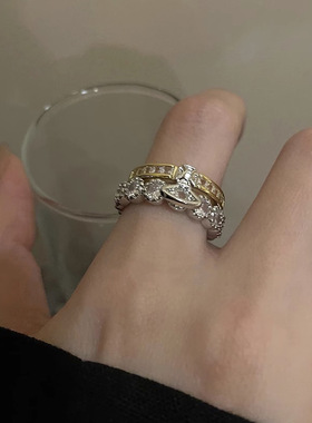 西太后同款双层锆石戒指女调节拆分指环精致时尚气质食指戒新款