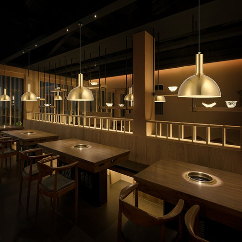后现代北欧简约火锅店西餐厅灯具轻奢连锁餐饮店金色单头小吊灯 - 图0