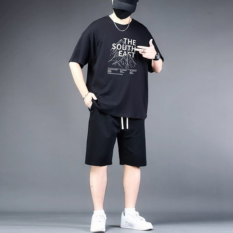 大码男士夏季冰丝速干休闲套装男短袖t恤宽松运动上衣短裤两件套,淘宝优惠券,粉丝福利购,淘宝优惠卷