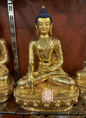 尼泊尔释迦族手工艺紫铜鎏金45CM三世佛精品工艺