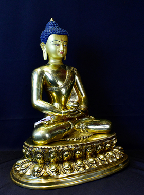 尼泊尔纯铜手工鎏金密宗三宝佛