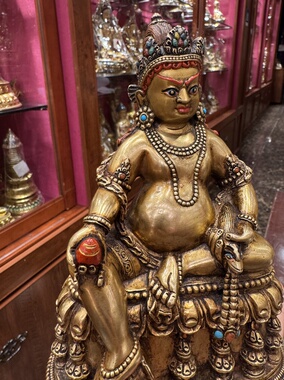 尼泊尔释迦族手工艺紫铜鎏金古董款肥鼠黄财神15cm