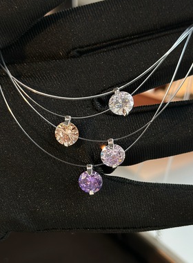 隐形鱼线项链锆石单钻无痕锁骨链