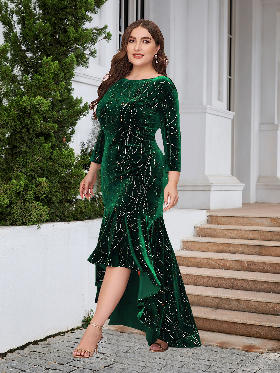 Plus Size Seven points Sleeve Mermaid Formal Dress大码连衣裙 - 图1