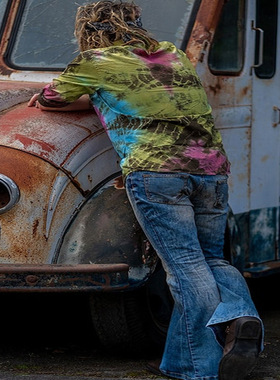 朋克风牛仔男裤蓝色高腰复古男士大喇叭裤 Big horn men's pants