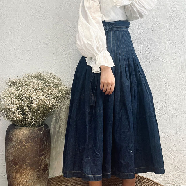 MB long skirt pleated skirt artistic wide lace-up skirt