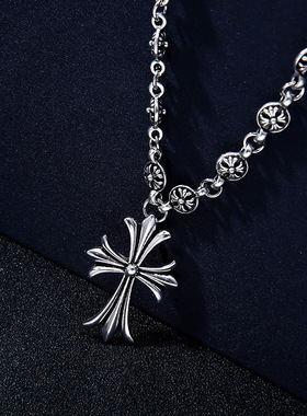 新款克罗伈十字架项链复古吊坠嘻哈项链百搭潮男女毛衣链小众设计