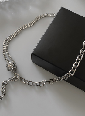 新款嘻哈圆珠笑脸项链复古钛钢不掉色锁骨链个性男女同款朋克饰品