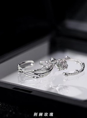 荆棘玫瑰情侣戒指ins小众设计感一对可调节指环情人节礼物日韩女