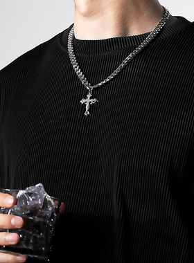钛钢项链古巴链十字架