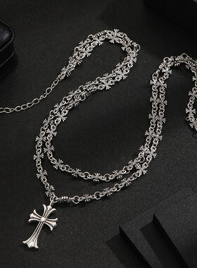 欧美经典十字架项链饰品朋克男女复古项饰个性铸造吊坠潮双层做旧