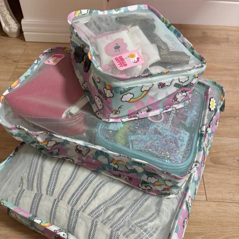 卡通印花kitty旅行出差行李箱收纳袋衣服鞋子分装包整理袋三件套,淘宝优惠券,粉丝福利购,淘宝优惠卷
