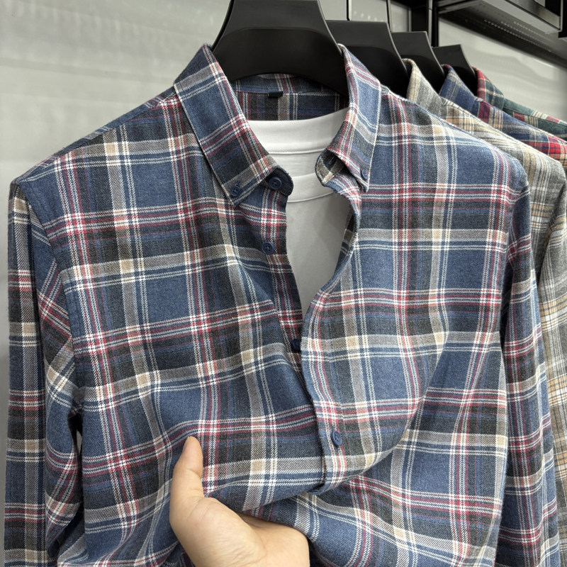 男士春秋季纯棉衬衫磨毛格子潮流百搭衬衣新款长袖上衣休闲上衣服,淘宝优惠券,粉丝福利购,淘宝优惠卷