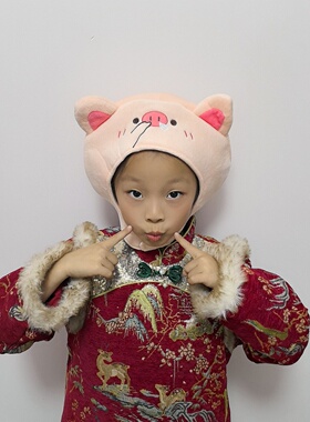 可爱搞怪卡通动物鼻涕猪长草鸭黑猫老虎头套帽子儿童拍照表演道具