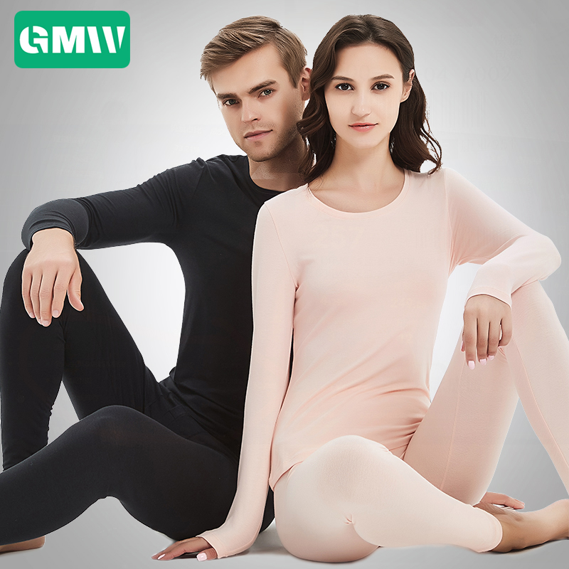 男士保暖内衣套装薄款莫代尔棉青年V领毛衫打底衫圆领秋衣秋裤女 - 图0