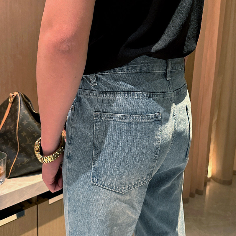 秋季复古水洗潮流蓝色裤子男九分裤时尚新款高级休闲牛仔裤男直筒,淘宝优惠券,粉丝福利购,淘宝优惠卷