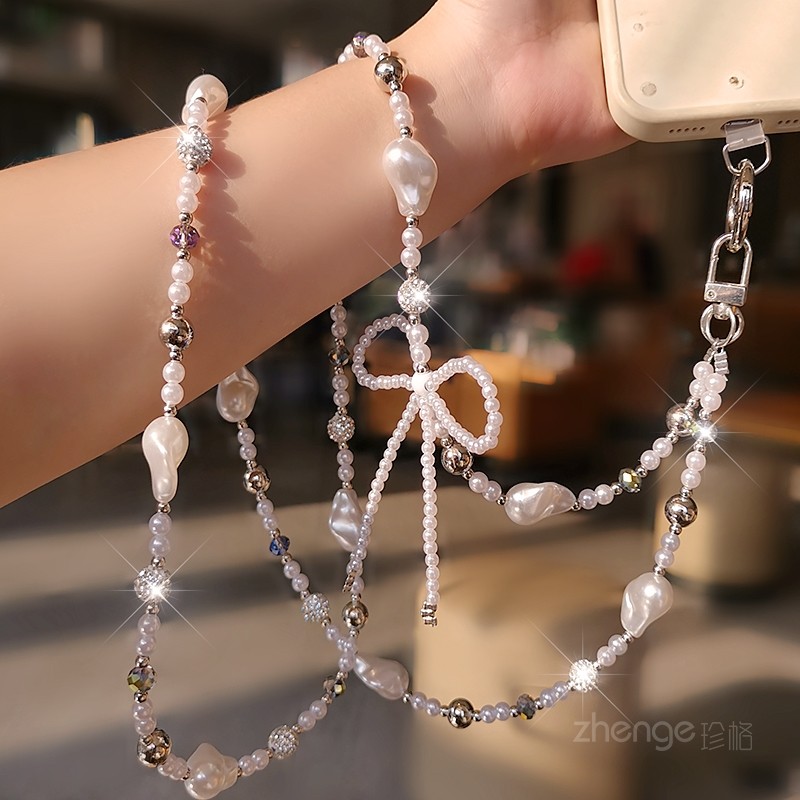 斜挎蝴蝶结珍珠手机挂链ins时尚女士户外手机挂绳旅游出行逛街小香风好看巴洛克手机壳高端可背链新款,淘宝优惠券,粉丝福利购,淘宝优惠卷