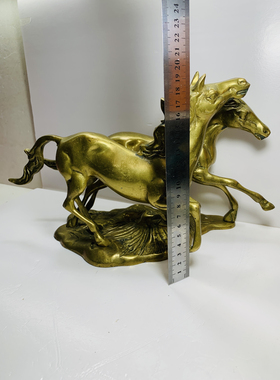Vintage黄铜双马摆件动物马到成功装饰摆件 高端奢华回流孤品铜器