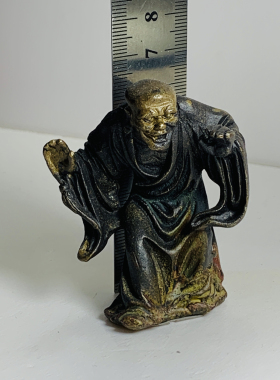Vintage中古全铜欢喜罗汉雕塑十八罗汉之一摆件 宣扬佛法带来喜悦
