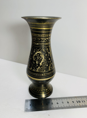 Vintage黄铜花瓶摆件 创意花器海外古玩家居装饰高端奢华孤品铜器